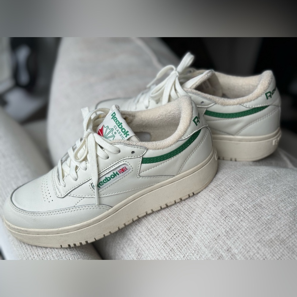 Reebok Club C Double Retro Sneaker, in color of Neutral and Green, size 6.5